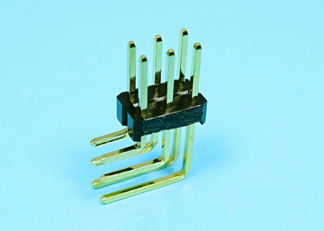 LP/H254RGP a A c／b -3xXX 2.54mm Pin Header H:2.5 W:7.5 Three Row Down Angle DIP Type